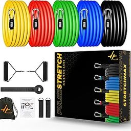 PulseStretch 11Pcs Resistance Bands Set for Exercise, Stretching and Workout Toning Tube Kit with Foam Handles, Door Anchor, Ankle Strap and Carry Bag for Men, Women-17