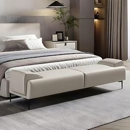 LEGACY OF COMFORT Azad Modern Bedroom Bench with Upholstered Seat and Metal Legs for Extra Style and Comfort 2 Seater Sofa Ottoman Bench for Living Room Bedroom Footrest (Off White)-image-62