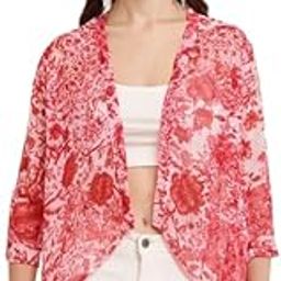 Chiffon Printed Shrugs for Women I 3/4 Sleeve I Front Open I Mid Length (S, Red Flower)-7