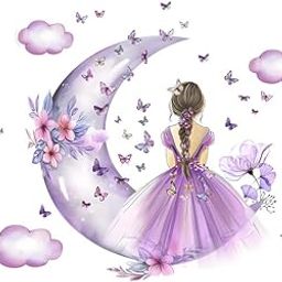 SS Dcor Decorative Cute Girl on Moon with butterfies Wall Sticker for Home Decoration (69 Cm X 55 Cm)-image-17