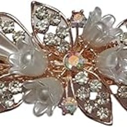 pack of 1 White Flower design French hair barrete clip for women Medium Rhinestone Gold Plated Metal Back Clips Hair Slides Back Pin Decorative Weddind Hair Accessories for Women & Girls-image-63