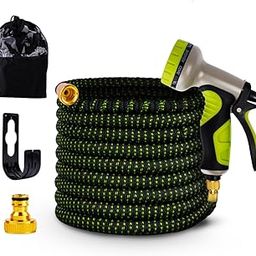 Expandable Garden Hose, Lightweight Gardening Flexible Leak Proof Hose Pipe, Solid Brass Fittings | 3X Expanding Flexible Latex Water Hose with Spray Nozzle | Grey & Green, 50 FT-image-47