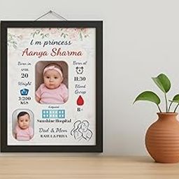 JB CLICKS & CREATIONS Personalized Baby Birth Photo Frame ? 8x12 Inch Glossy Laminated Finish Custom Newborn Keepsake Gift Baby Announcement Wall Dcor (8x12 INCH)-image-5