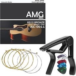 DEVICE OF URBAN INFOTECH Acoustic Guitar String with Metal Alloy Guitar Capo Set of 6 Replacement Guitar Strings Stainless Steel Guitar String with Guitar Capo (6 Strings + Capo)-10