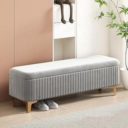 LEGACY OF COMFORT Qwen Velvet Upholstered Flip Top Storage Bench 2 Seater Sofa Upholstered Ottoman Bench with Storage for Living Room, Bedroom (Grey)-image-89
