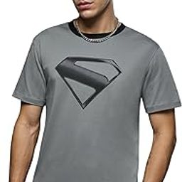Superman: Steel Men and Boys Short Sleeves Round Neck Grey Graphic Printed Cotton Regular Fit Breathable Lightweight Casual All-Season Drop Cut T-Shirt-image-28
