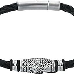 Men's Black Mens Eclipse Band Leather Bracelet-image-17