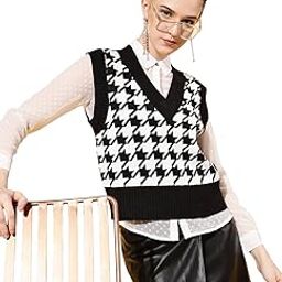 Black Houndstooth V-Neck Sleeveless Sweater-image-78