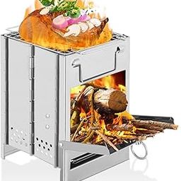 GION Camping Wood Burning Stove, Portable Folding Collapsible Backpacking Stainless Steel Campfire Outdoor Cooking (1Pcs) (Large - 20 x 20 x 27 cm)-image-19