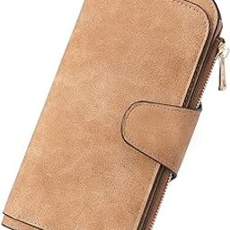Women Wallet Leather RFID Trifold Large, Camel, Large, Classic-15