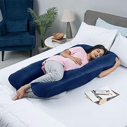 Wakefit Pregnancy Pillow | 3 Month Warranty | U-Shape, Maternity Pillows for Pregnancy Sleeping, Pregnancy Pillow for Women, Maternity Pillow with Ergonomic Design, Washable Velvet Cover - Dark Blue-5