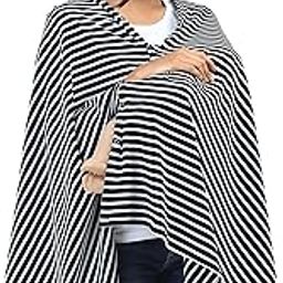 Kowsi Women Cotton Casual Style Soft Mother's Nursing & Feeding Shawl Feeding Cloak (Black Stripes)-image-10