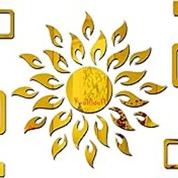 Wall1ders Sun with 12 Square Golden (Sun Size 45 cm x 45 cm), mirror stickers for wall, acrylic mirror wall decor sticker, wall mirror stickers, Acrylic Stickers, Wall Stickers for Hall Room, Bed Room, Kitchen.-picture-25