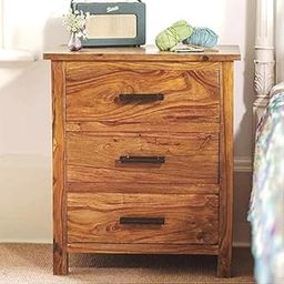 Marwaries Presents Solid Sheesham Wood Bedside Side Table with 3 Drawer for Bedroom, Sofa, Small, Brown (Brown)-image-98
