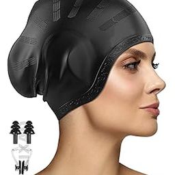 Latest Designed Long Hair Swim Cap,Waterproof Silicone Swimming Cap for Adult Woman and Men,Keeps Hair Clean with Ear Protector Fresh Long Lasting Silicone Made Waterproof Swimming Cap (Black)-image-13