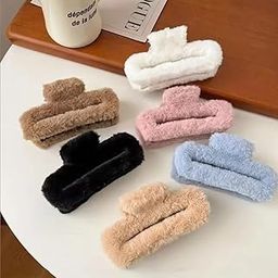 Plush Faux Fur Hair Claw Clips, Large Size, 6 Colors Available, Pack of 3-image-0
