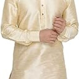 Vastramay Men’s Gold Curved Shape Pathani Style Silk Cotton Kurta – Mid-Length with Buttoned Cuff, Soft & Comfortable Ethnic Wear-image-27