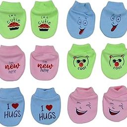 Pack of 6 Pairs, Cotton Mittens for new born baby 0-6 months | Baby Hand Gloves | New born baby products all | Design-Same as in Image-11