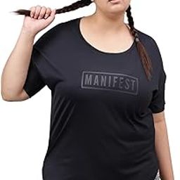 Women's Plus Size Dry Fit Gym Sports T-Shirt | Round Neck MNIFEST BODER BNB - BLK - (MKHWT-1237)-image-101