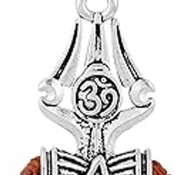 Solid Oxidize Silver Plated Handcrafted Mahadev Bholenath/Mahakal Shiv Trishul OM/? Made in Trident Third Eye Texture Damru and Rudraksha Beads Religious Spiritual Jewellery for Men/Women-16