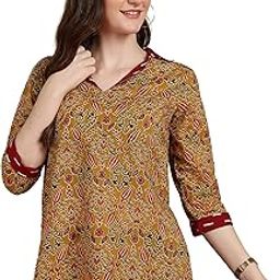Women's Cotton Ajrakh Print Waist Length Collared Neck 3/4th Sleeve Top-picture-15