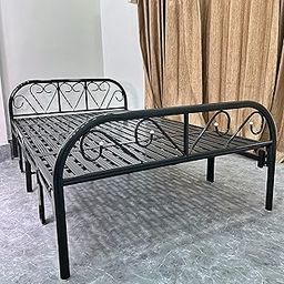 PORTABLE SAHNI FURNITURE Sahni Furniture Iron/Metal Folding Bed Frame With Heavy Duty Metal Slats For Sleeping Guest Bed Easily Storable (Glossy Finish, Fully Powder Coated) (Double 6Ft X 4Ft), Black-image-47