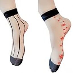 Ankle Length Ultra Thin Transparent Multiprint Summer Nylon Skin Socks for Women & Girls Pack of 4 Pairs-6