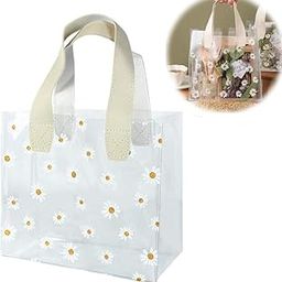 AIVER Clear Small Gift Bags with White Handles Daisy Clear Plastic Gift Wrap Bag Reusable Transparent PVC Tote Bag Valentine's Day Wedding Shopping Baby Shower Birthday 1-Count White-picture-18