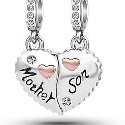 Mother Daughter Son Sisters Best Friends Bestie Rose Gold Heart Puzzle Dangle Birthday Charms Compatible with Pandora Bracelet-image-32