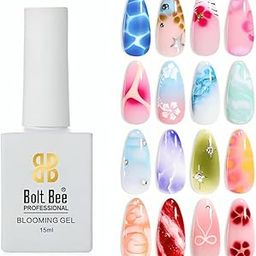 Bolt Bee Blooming Gel 15ml Clear Uv Led Blossom Gel Polish for Spreading Effect Marble Natural Stone Watercolor Floral Print Soak off Diy Nail Art Design Manicure Gift for Women-picture-11