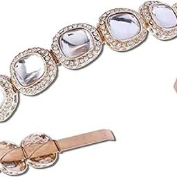 SHONA'S STYLE Polki Dupe Stone Studded Matha Patti | Traditional Golden Sheesh Patti Wedding Hairband | Celebrity Style Headpiece Hair Accessory for Women & Girls-image-21