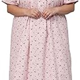 sweet dreams Women Leaf Print Half Sleeves Cotton Blend Maxi Nightdress Pink-picture-7