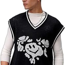 Men Boxy Fit Graphic V-Neck Sweater-picture-8