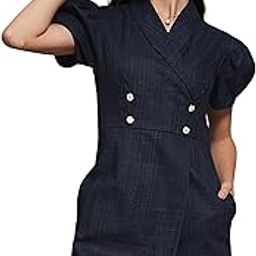 Women's Shawl Collar Half Sleeve Overlapped Knee Long Playsuit-image-26