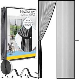 SNAPTRON UPGRADED Magnetic Mosquito Net for Door Screen Door Mesh- with STRAP Door Nets Size 38 x 82 inch Fiberglass Door Screen Magnetic Full Frame Hook&Loop, Self Sealing, Pet and Kid Friendly,Black-47