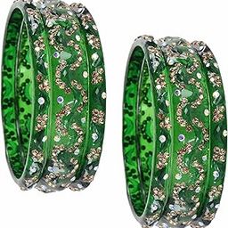 Stylish Glass Bangles Set For Women & Girls Adorned with Zircon Stones and Crystal Clear Beads | Fancy Kanch ki Chudi Kada Set | Designer Women's Bangles Bracelet | Fashion Jewellery- Set of 6-4