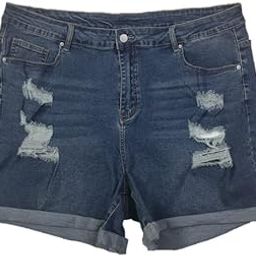 Plus Size Women Stretch Denim Shorts- Folded Bottom- Length 15" inch- HIGH Rise- Heavy Rugged- Faded Denim Blue Color- Waist Size (5XL) 42" to (6XL) 44" inch-image-22