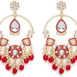 Pretty Round Shape Red Pearl Gold Plated Dangle Earring For Women-image-41