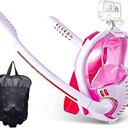 VBM Mask,Snorkeling Gear,Dry Top Breathing System Double-Tube Set with Camera Mount Anti-Leak Swimming Mask for Adults Youth Kids Pink S/M-picture-16