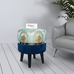 FLIPSSHOPPEE Footrest Ottoman Upholstered Foam Cushioned Pouffe Makeup Vanity Stool Side Table, with 4 Wooden Legs Pouf Couch Stool for Living Room Bedroom Office (18-Inch Height.)(Blue)-image-94