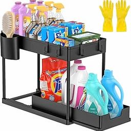 Under Sink Organizer,2 Tier Under Cabinet Organizer Sliding Under Bathroom Sink Organizers and Storage Multi-purpose Tidy Help Under Sink Storage Shelf Kitchen-17