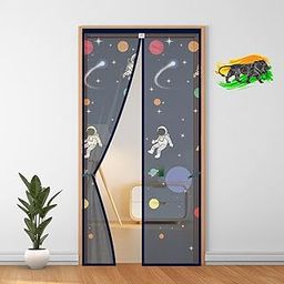 LifeKrafts Polyester Door Mosquito Net with Magnets | Color Planet Theme with Dark Blue Background | Mosquito Curtain for All Door Types and Sizes | Auto Close Insect Screen | Size 200 * 100cm-16