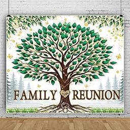 Family Reunion Backdrop 10x8ft Green Family Tree Photography Background Welcome to Our Family Members Family Gathering Party Decorations Studio Photo Booth Props-image-57