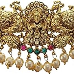 Gold Antique Finish Traditional Temple Design Hair Clip Barrette For Women and Girl Bridal Wedding-image-80