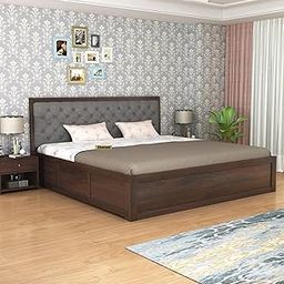 EBANSAL Solid Sheesham Wood Queen Size Bed with Storage Box and Cushioned Headboard | Palang Double Bed Wood | Solid Queen Size Cot Upholstered Beds Double Bed with Box for Home- Walnut Finish-image-91