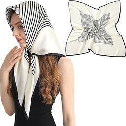 Black & White Lining Polyster Silken feel Scarf Stole for Women | Stylish, Soft, & Lightweight | Satin Feel Head Neck & Hair Scarves for Women | Handbag Square Scarf, 70 x 70 cm-9