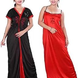 Women's Satin Plain/Solid Nightwear Set with Robe Pack of 2-image-97