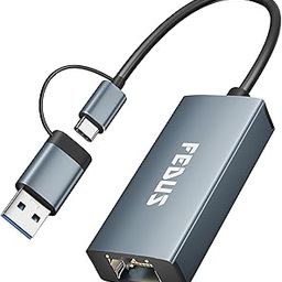 FEDUS 2-in-1 USB 3.0 to Ethernet Adapter, USB C to Ethernet RJ45 Adapter, Gigabit 1000MBPS LAN Network Adapter Supporting Windows and Mac, Laptop, Desktop USB Type c to LAN RJ45 Connector-Plug & Play-10