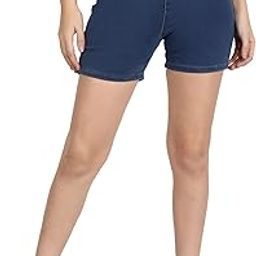 Stretchable Denim Elastic Belt Closer Medium Waist Skinny Fit Solid Shorts for Women-image-93