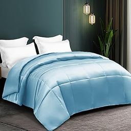 SANMARINO Comforter for Single Bed, 280TC Satin Comforters, Reversible AC Blanket/Duvet Comforter Lightweight, Breathable, Gift for Women, Wedding, Housewarming, Date Night - Light Blue-image-3